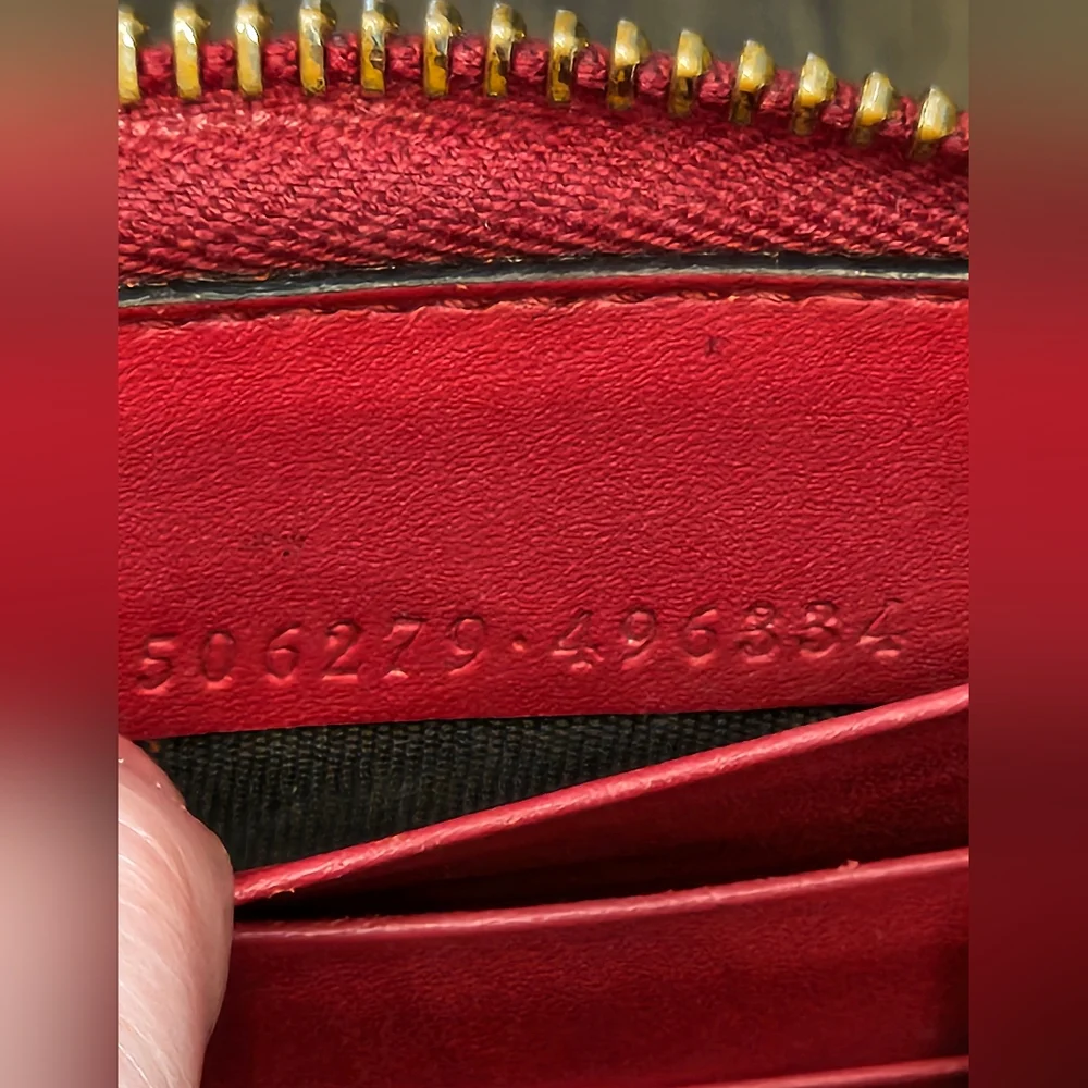 Gucci Beige Monogram Zip Around Wallet with Pink Cat Patch and Red Trim - Picture 14 of 16